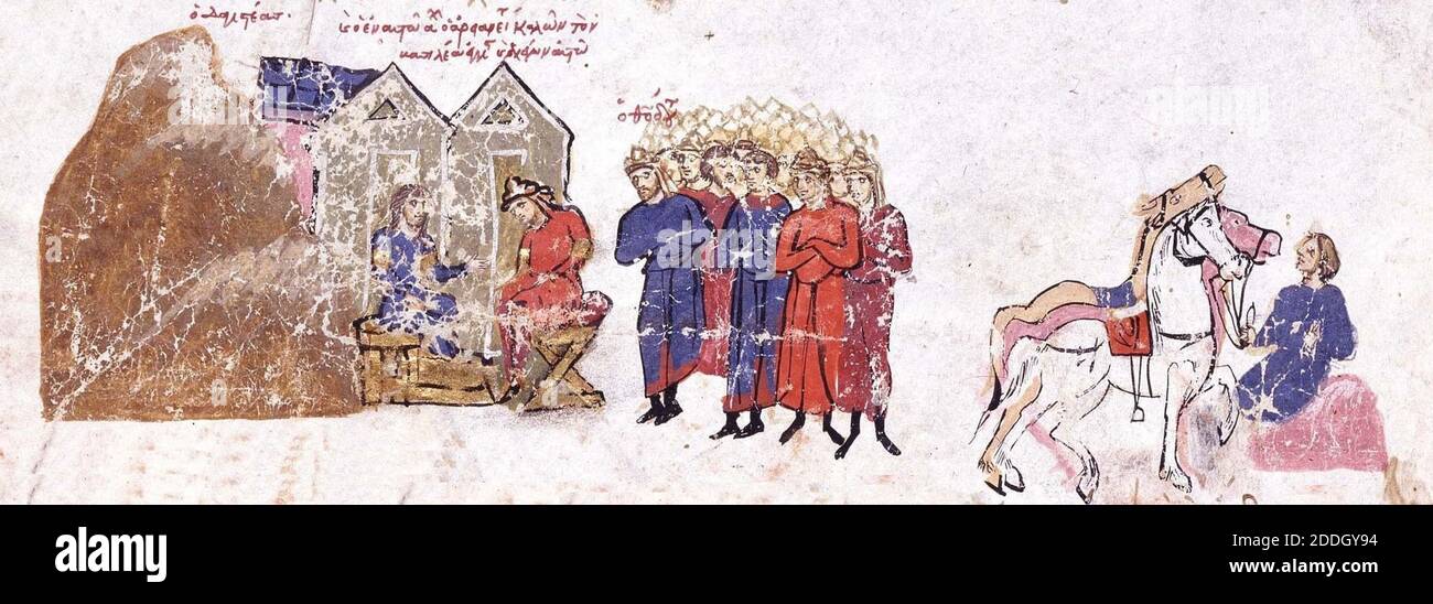 illustrations - illuminations from the Byzantine history manuscript of John Skylitzes, 11th century A.D. Stock Photo