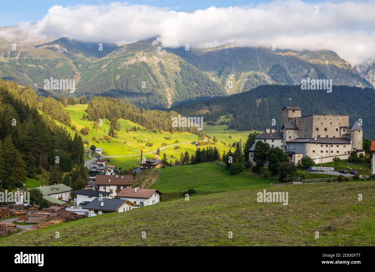 NAUDERS, AUSTRIA, SEPTEMBER 12, 2020 - Naudersberg Castle in Nauders, Tyrol, Austria Stock Photo