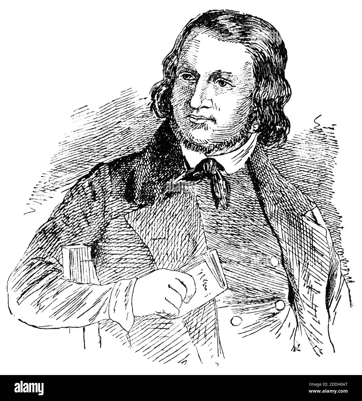 Portrait of August Heinrich Hoffmann von Fallersleben - a German poet. Illustration of the 19th century. White background. Stock Photo