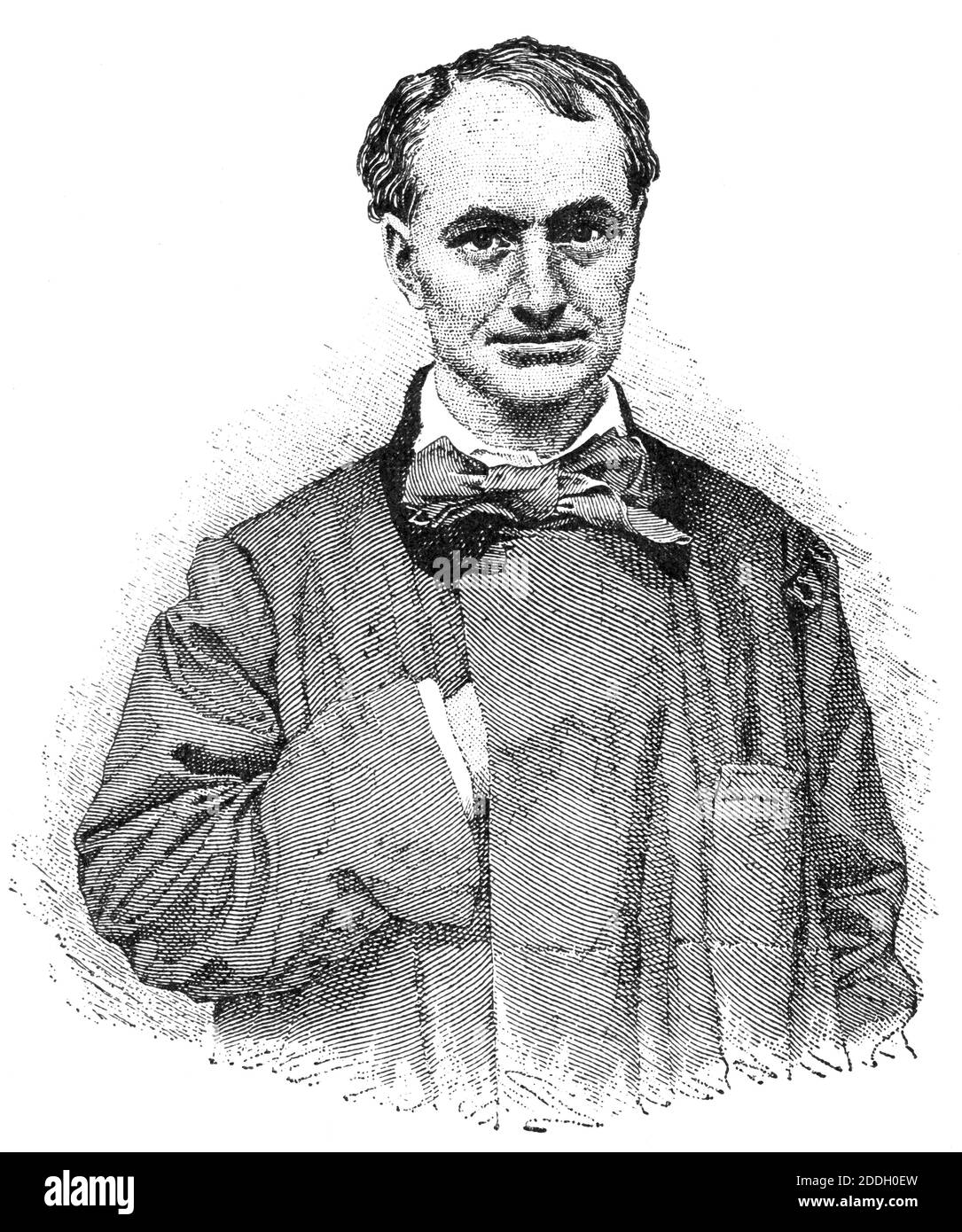 Portrait of Charles Pierre Baudelaire - a French poet, essayist, art critic, and one of the first translators of Edgar Allan Poe. Illustration of the 19th century. White background. Stock Photo