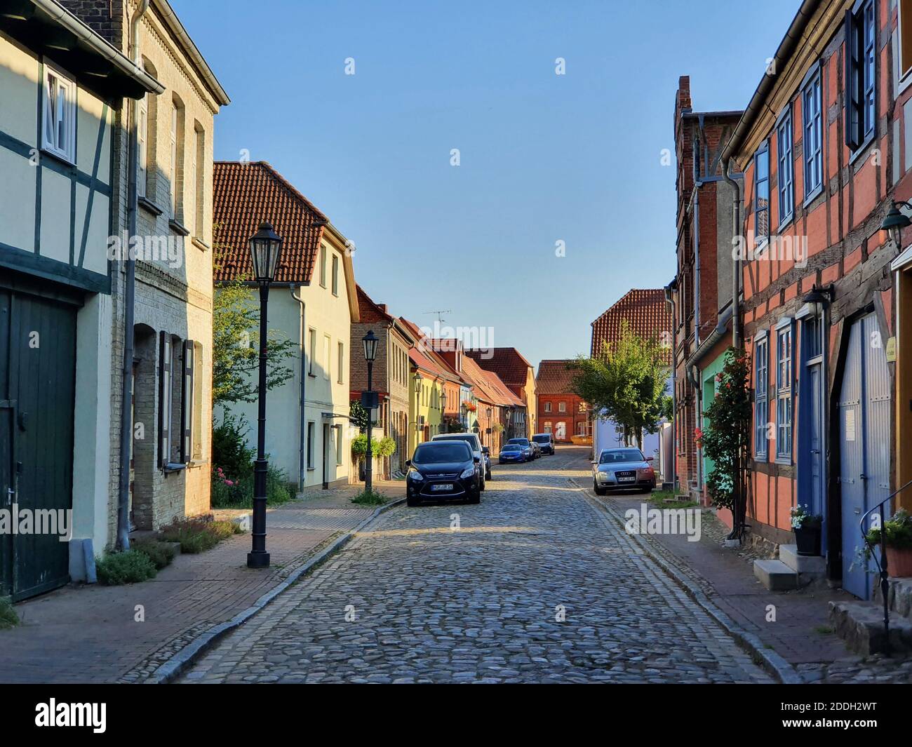 Historic street in Robel, Germany Stock Photo