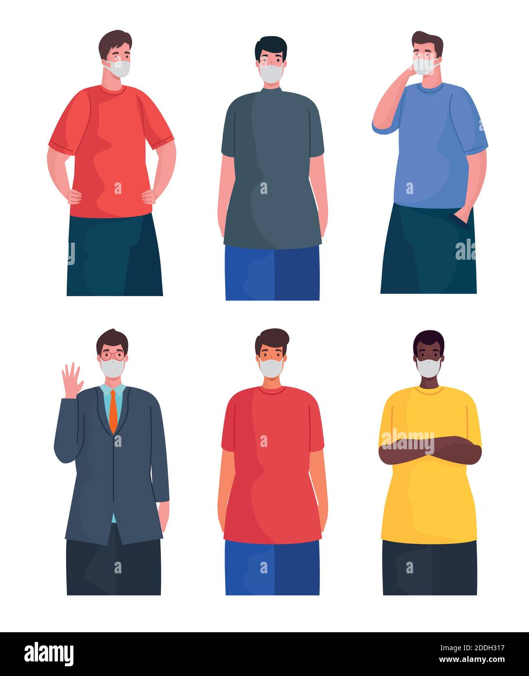 group of interracial men wearing medical masks characters Stock Vector ...