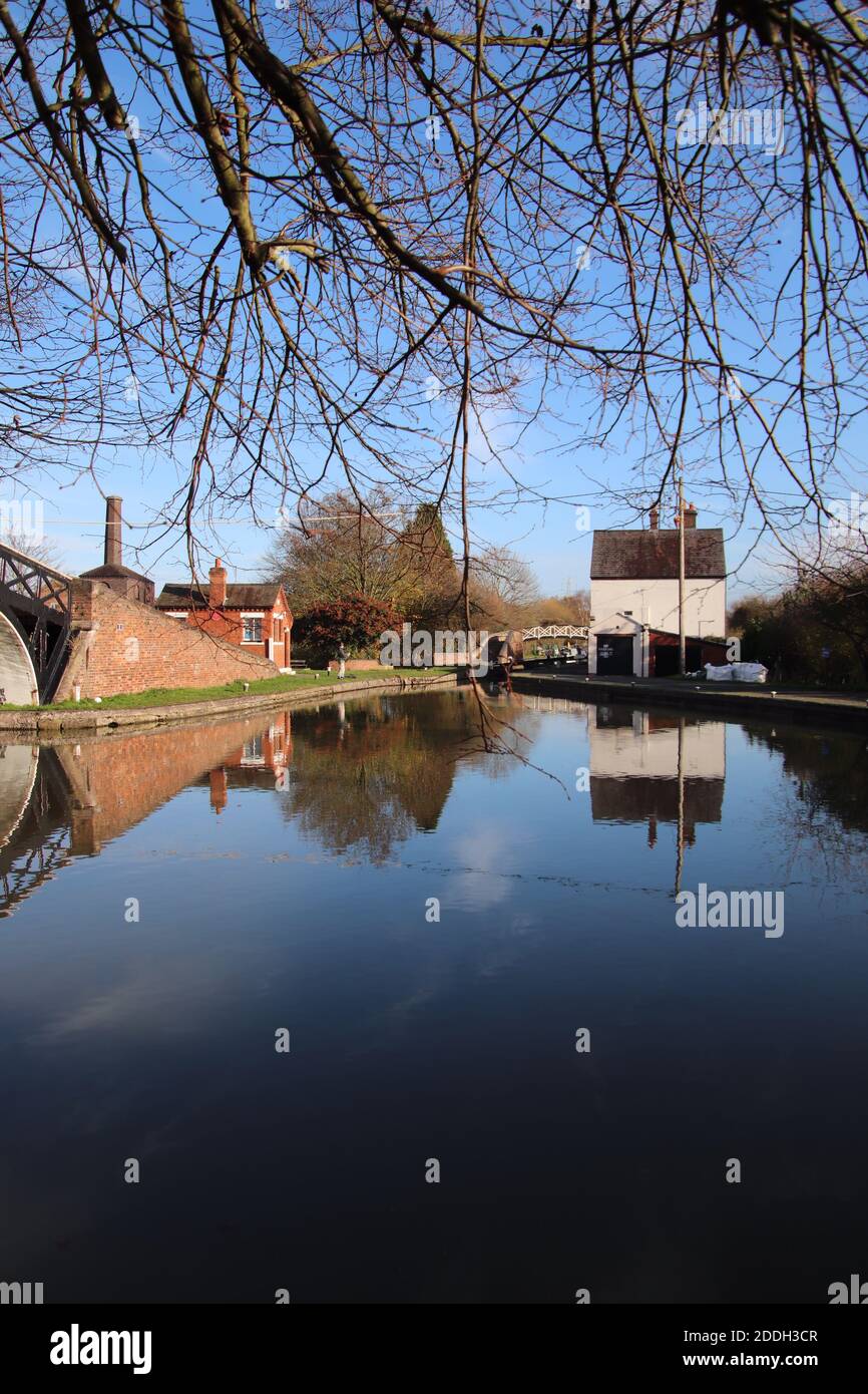 Sutton stop Coventry Warwickshire canal reflections shimmering on the canal water Stock Photo