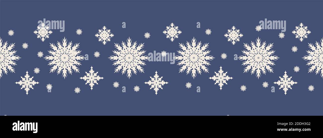 Seamless Christmas pattern of white snowflakes on a dark blue background. Template for design Stock Vector