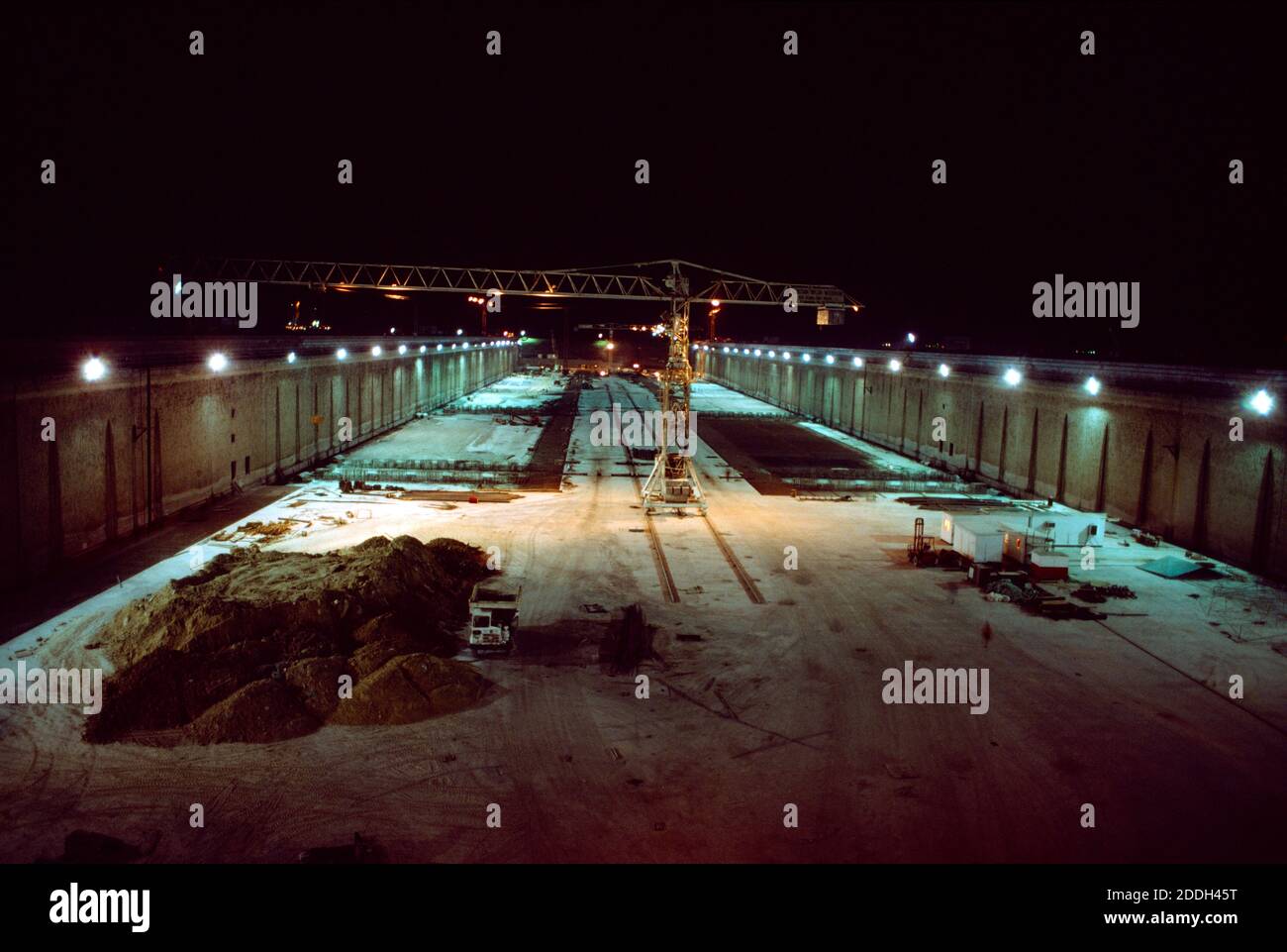Dubai UAE Dry Dock 1977 Construction At Night Stock Photo