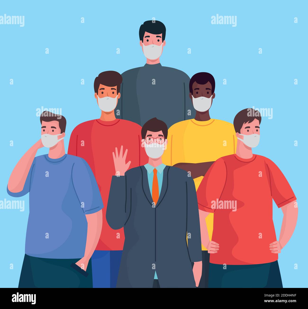 group of interracial men wearing medical masks characters Stock Vector ...