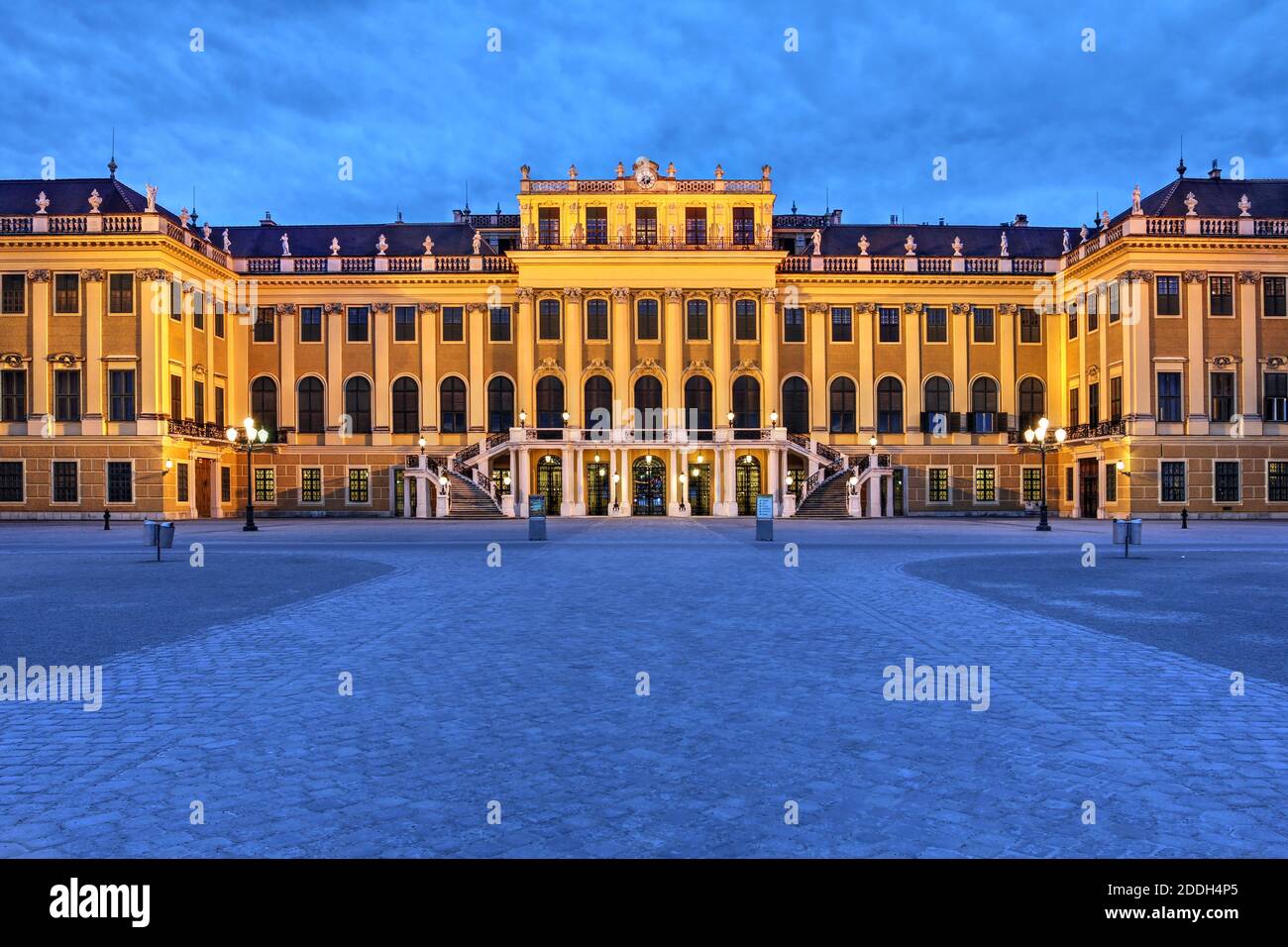 Night scene of the famous Schönbrunn Palace (the main summer residence of the Habsburg family) in Vienna, Austria. Stock Photo