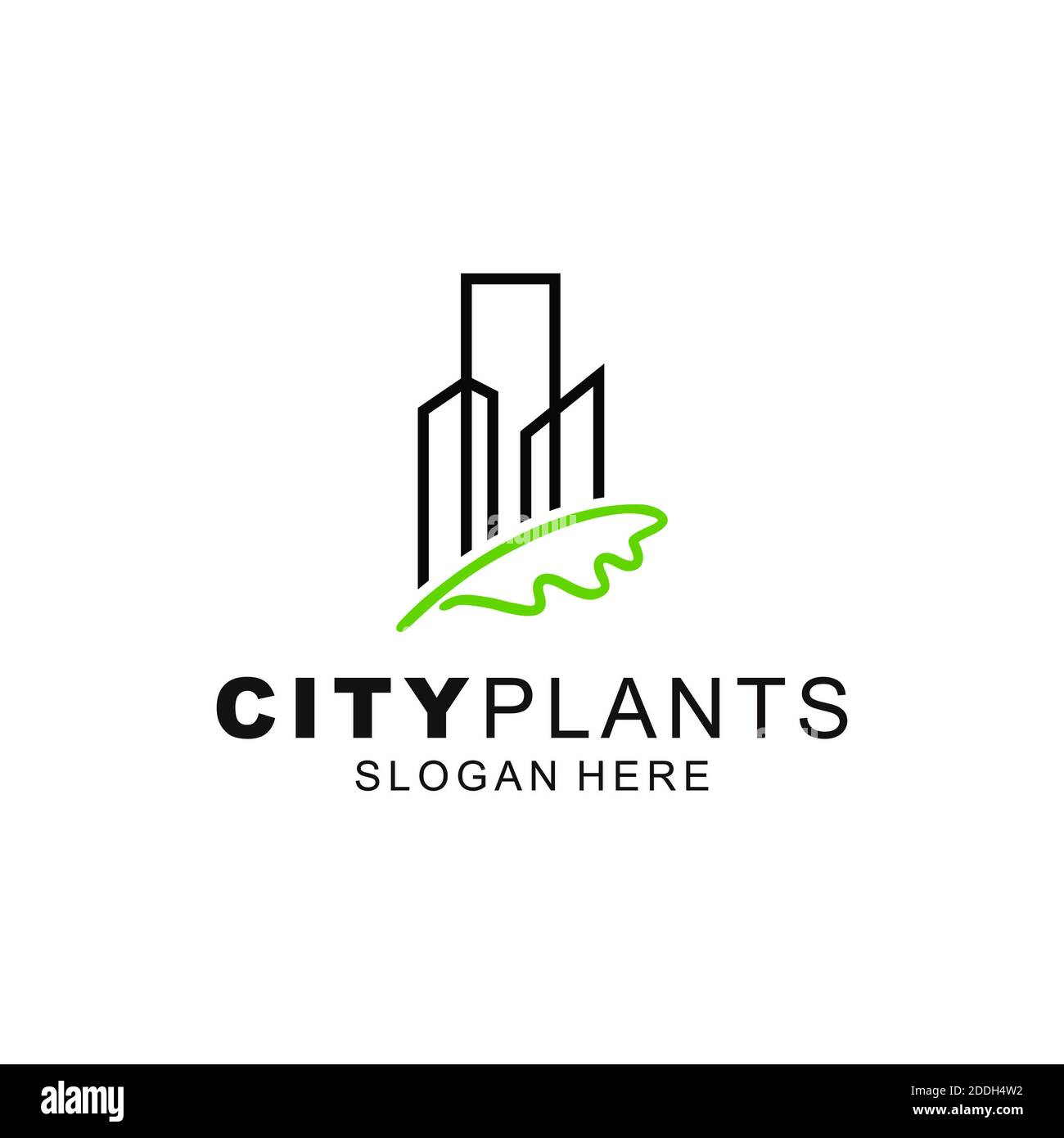green city logo, building + leaf logo Stock Photo Alamy