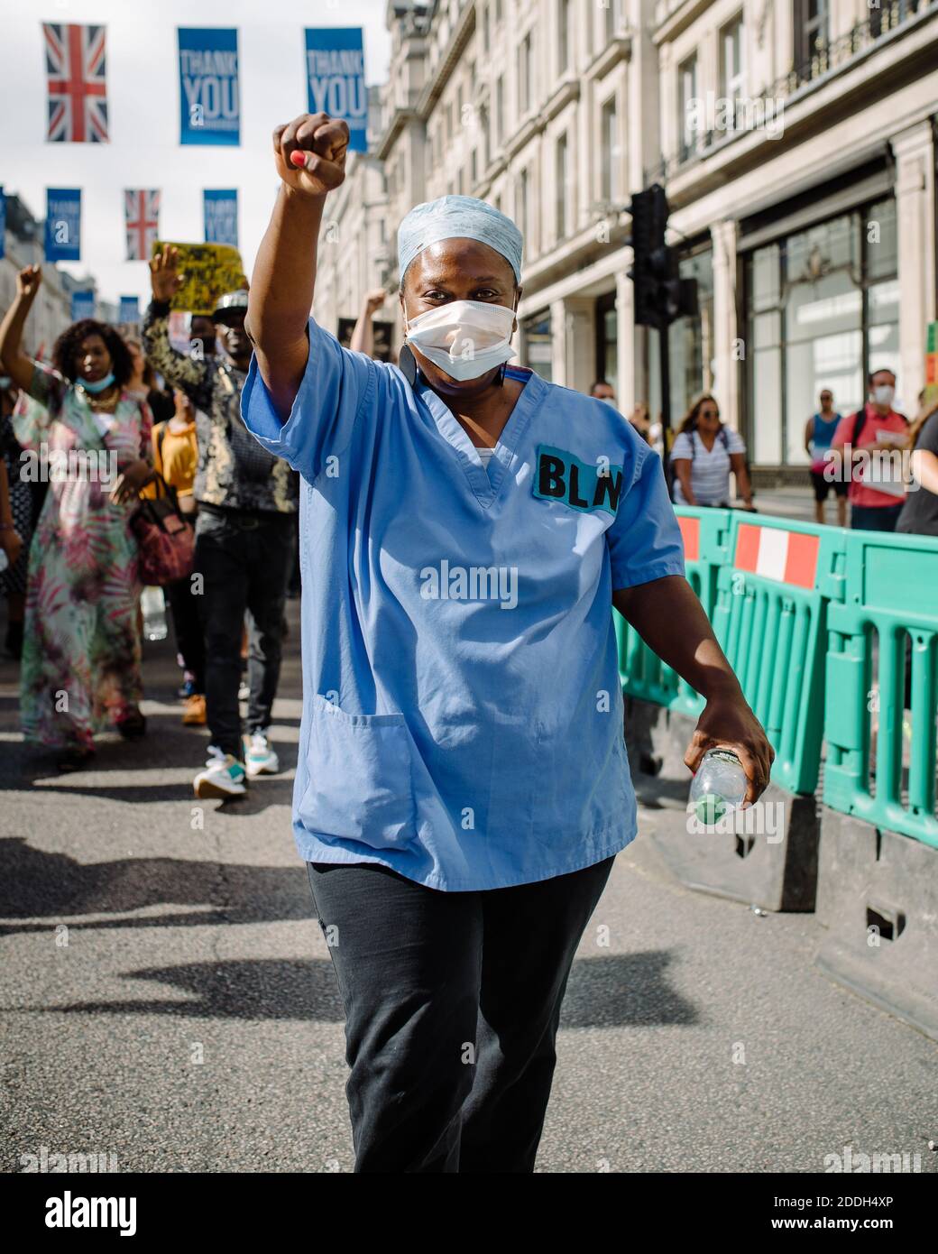 London, United Kingdom - July 18, 2020: All Black Lives UK march from Marble Arch to Parliament Square in support to Black Lives Matter Stock Photo