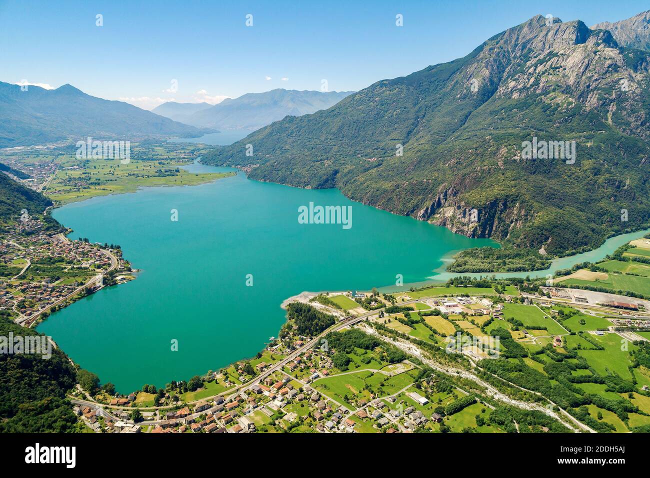 Lake of Novate Mezzola and Pian di Spagna (IT), Panoramic aerial view Stock Photo