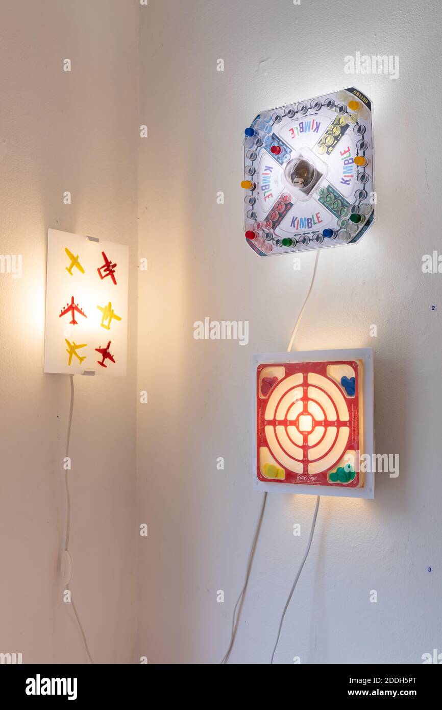 Wall lamps made of recycled materials, designed by Toni Kitti Stock Photo