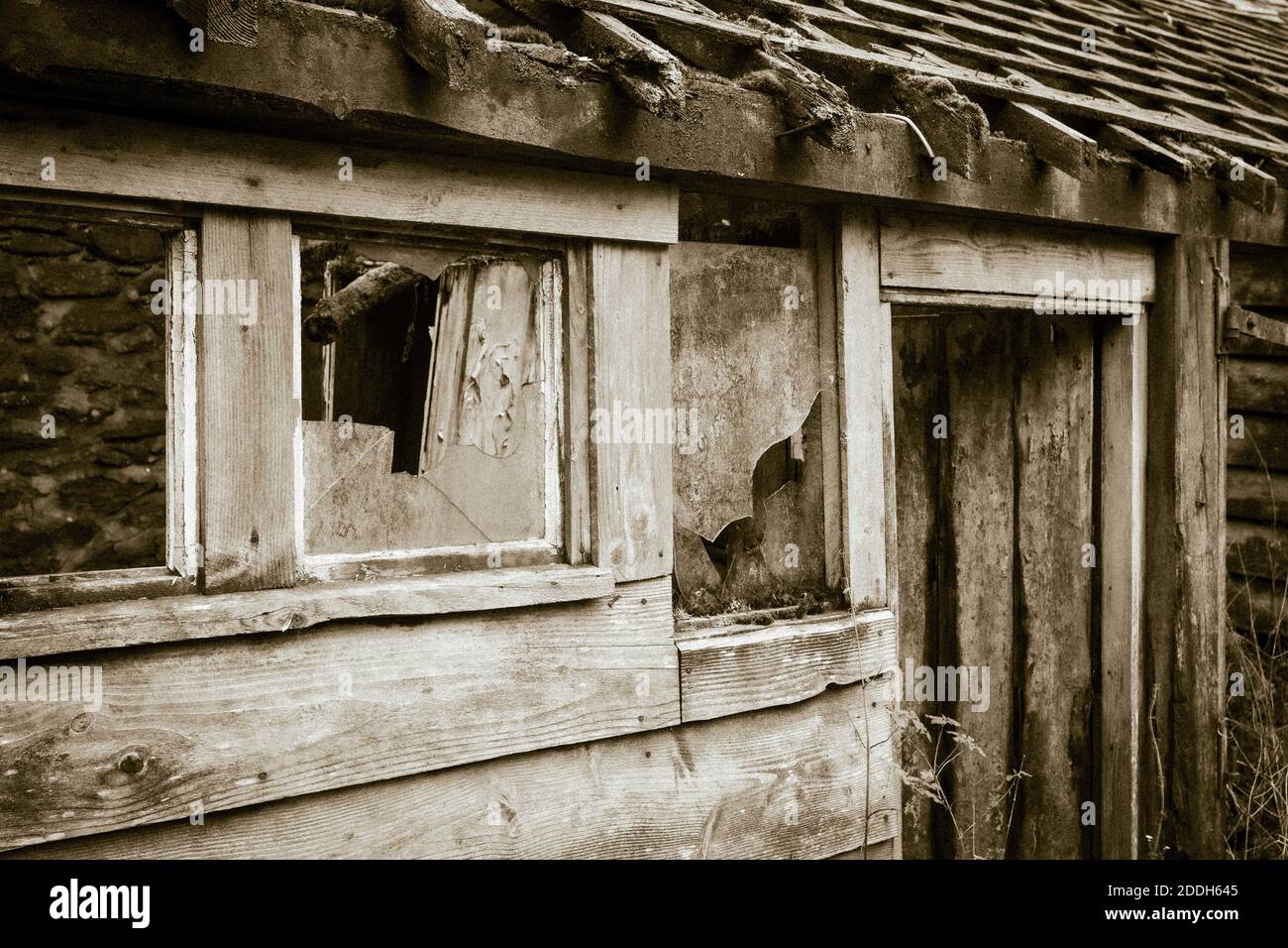 Broken down old shed at Vyrnwy, North Wales Stock Photo Alamy