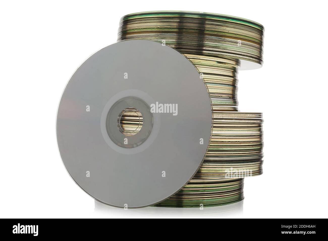 Stack of CD or DVD disk isolated on white background. Set