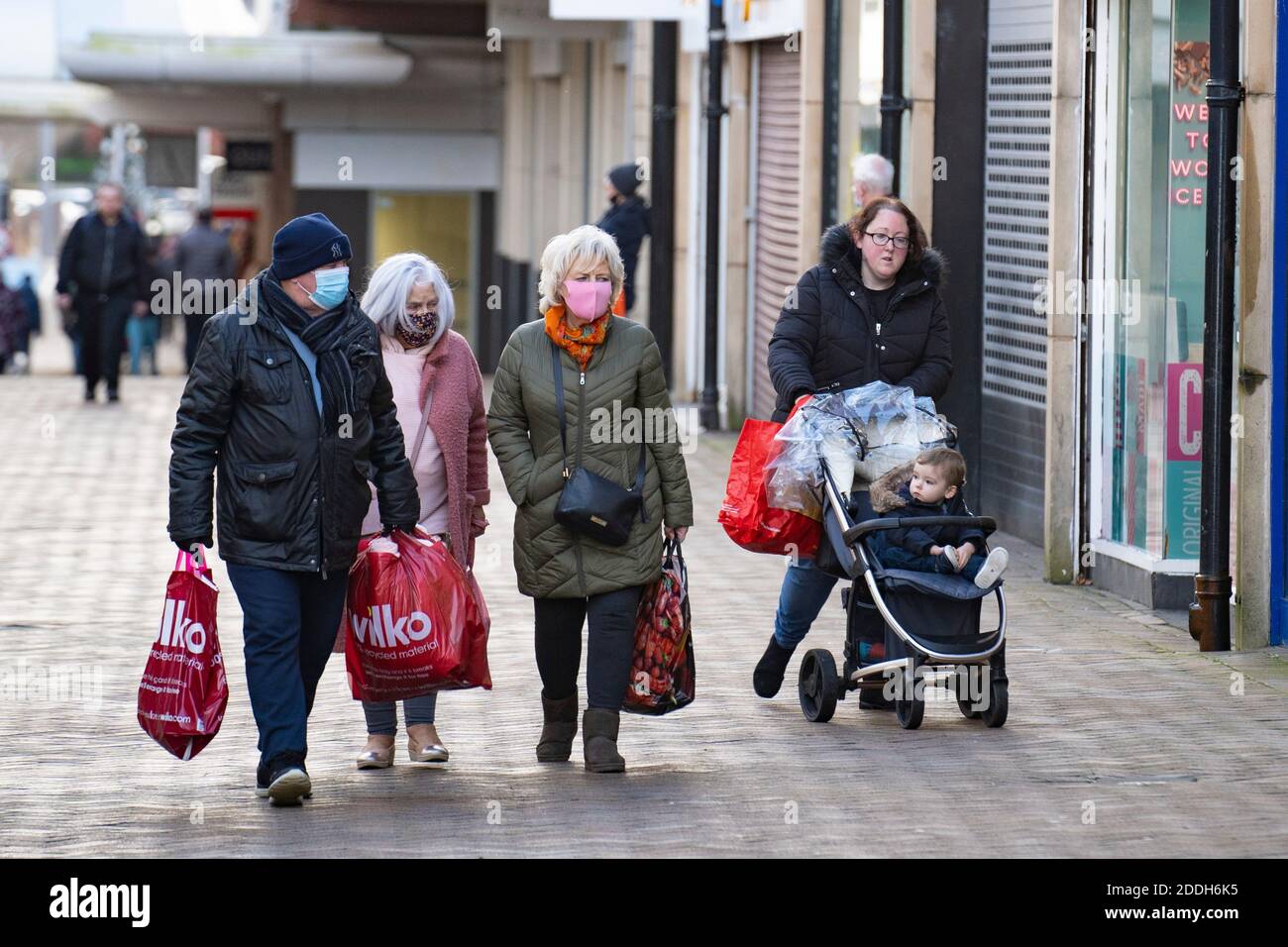 Motherwell, Scotland, UK. 25 November 2020. Motherwell  Shopping Centre in North Lanarkshire, very quiet during severe level 4 lockdown imposed by the Scottish Government.  Non essential businesses , bars, restaurants and shops are closed. Much of the central regions of Scotland are under the highest level of lockdown.  Credit.  Iain Masterton Stock Photo