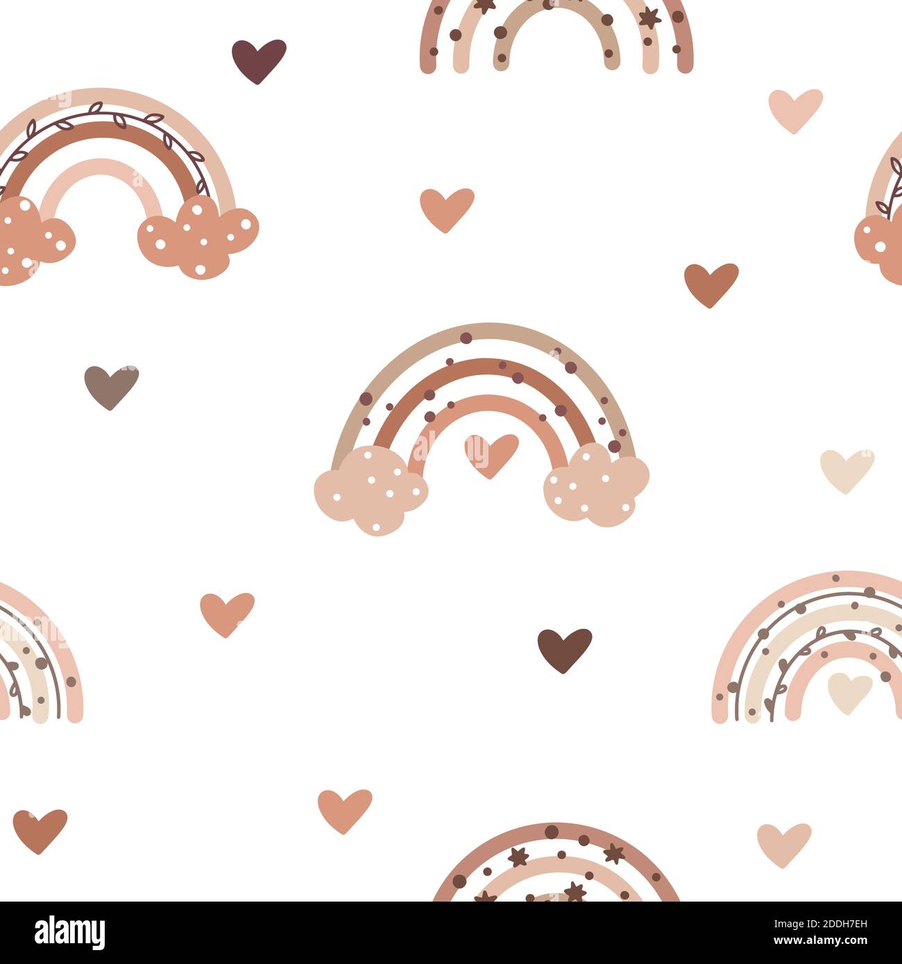 Cute seamless pattern in nordic colors with sweet rainbows and heart ...