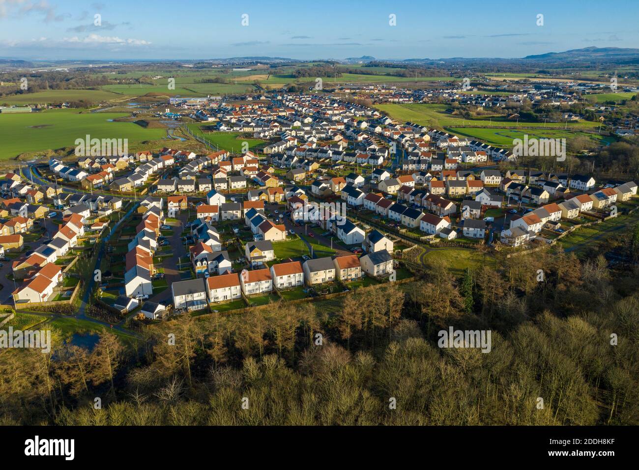 Aerial view of Calderwood village housing estate on the outskirts of