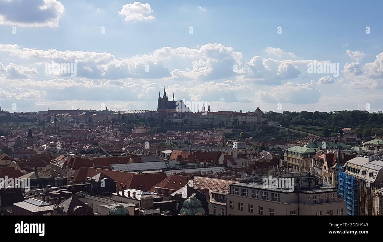 Prague Castle from Prague old town hall view, Czech Republic, Europe Stock Photo