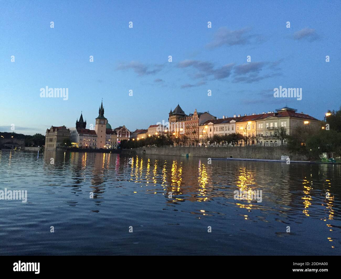 Amazing Night View on Vltava River with Charles Bridge in Prague, Czech Republic, Europe Stock Photo