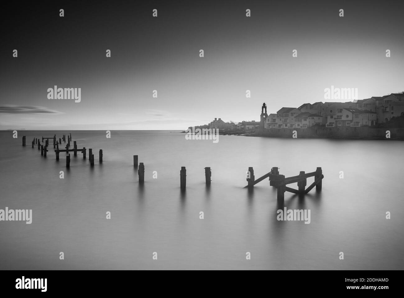 The Old Swanage Pier at dawn in Black & White Stock Photo