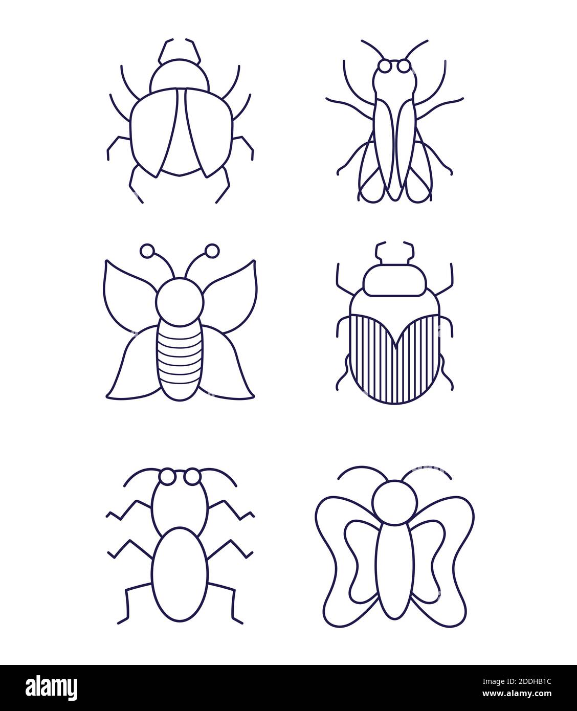 insects small animals in thin line style icons vector illustration ...