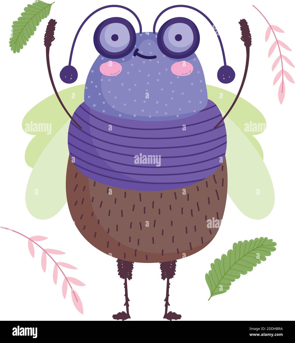 funny bug animal and foliage in cartoon style vector illustration Stock ...
