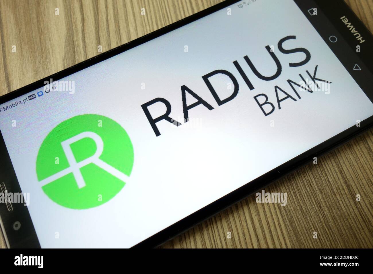 KONSKIE, POLAND December 21, 2019 Radius Bank logo displayed on