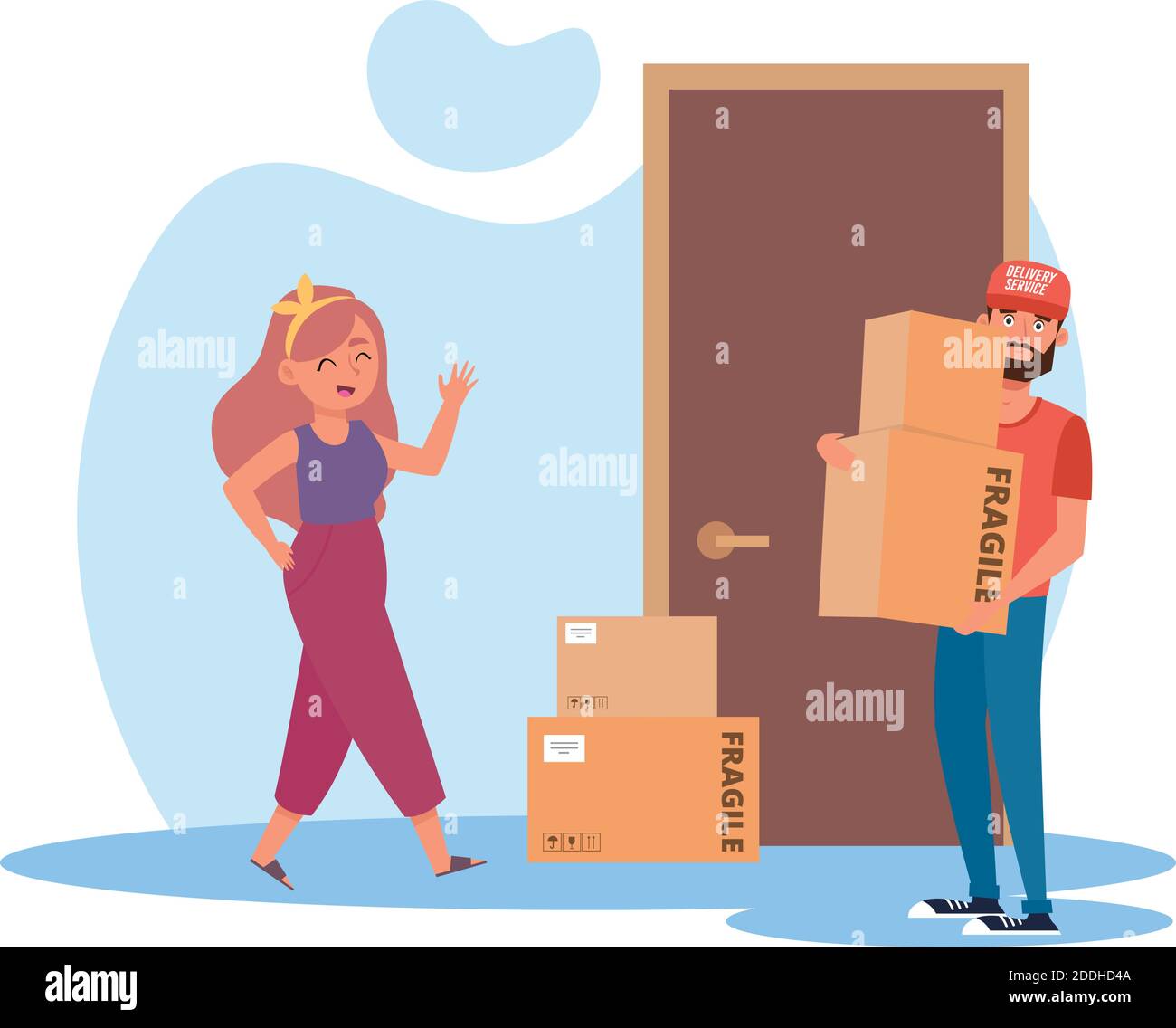 Brown Door With Man And Boxes Delivery Fast Icon Vector Stock Vector Image Art Alamy
