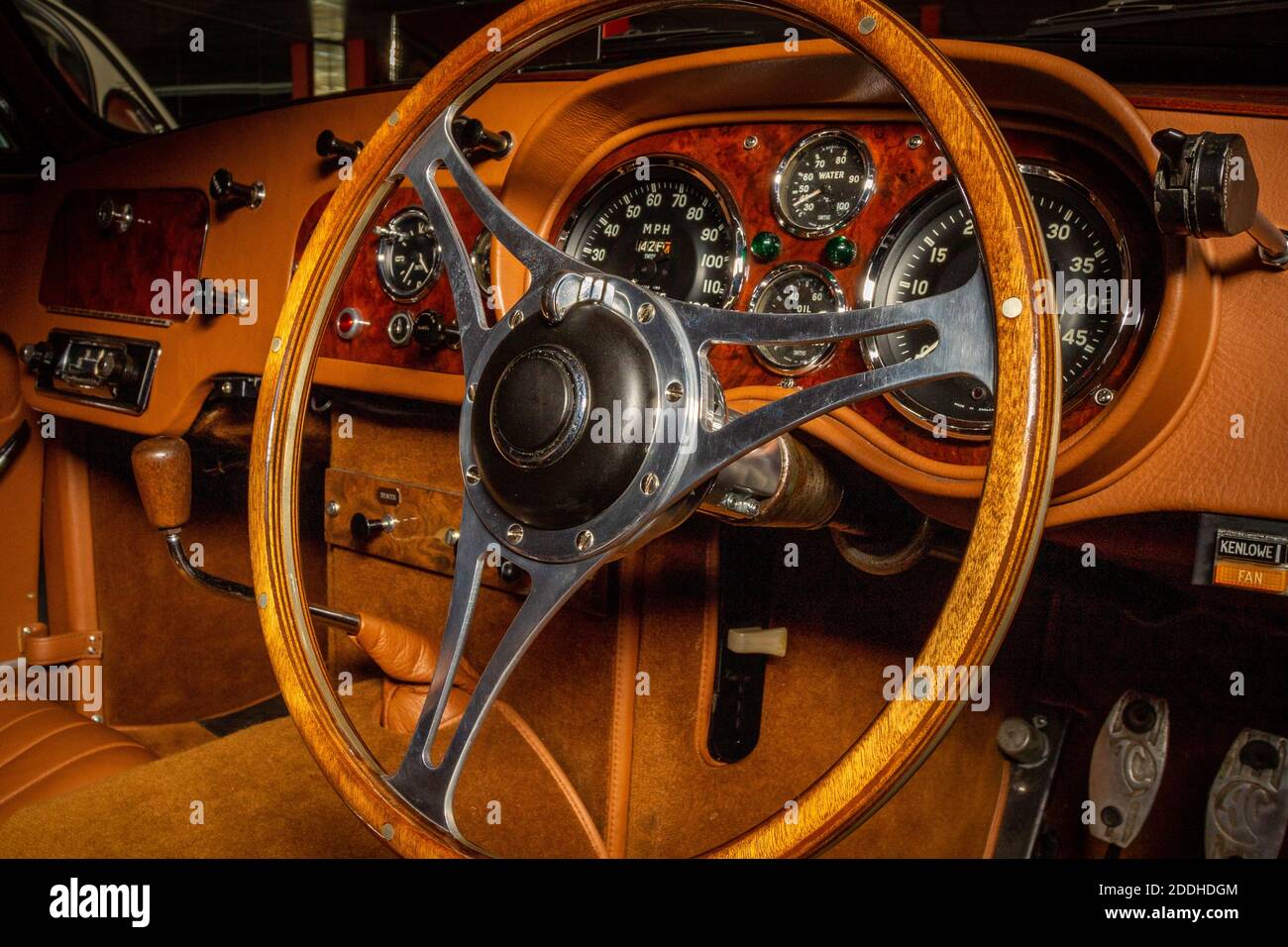 1960 AC Aceca, interior view of steering wheel and dashboard, Studio 434 car collection Stock Photo