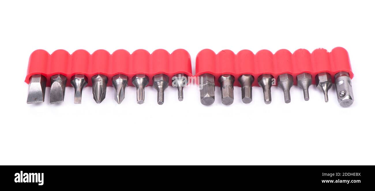 Screwdriver bits set isolated on white background Stock Photo