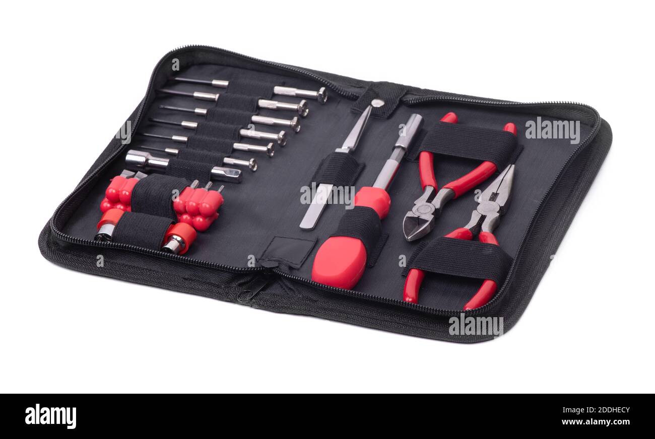Set of different tools in a case isolated over white Stock Photo