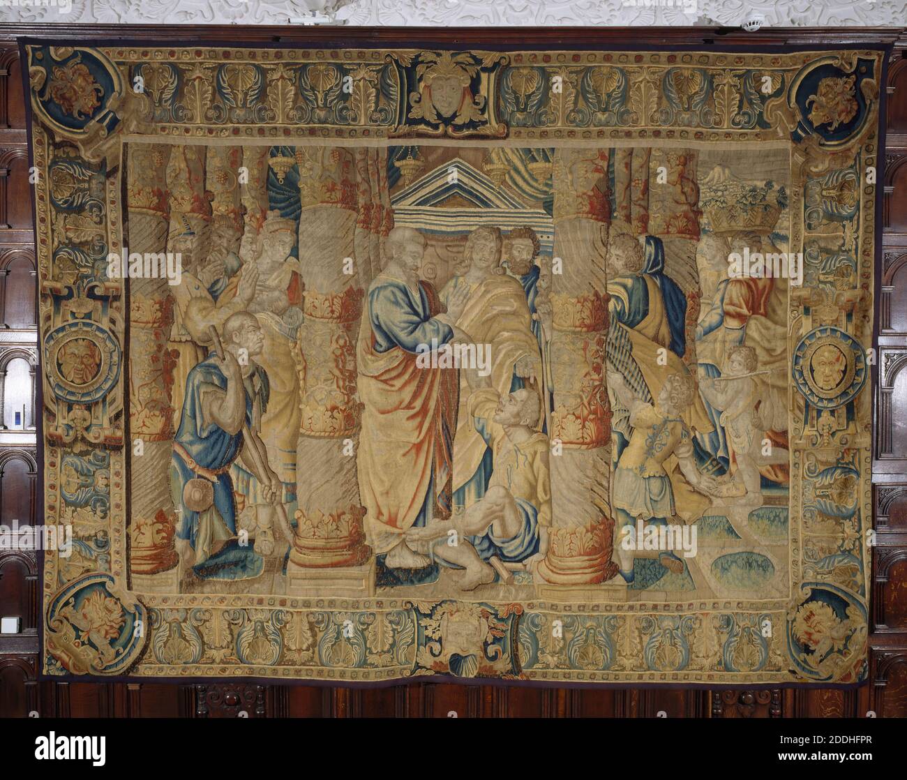 Tapestry, Peter and John at the Beautiful Gate, 1600-1650 One of a set of eight depicting the acts of the Apostles, after the cartoons of Raphael., Applied Arts, Textiles, Tapestry, Bible Stock Photo
