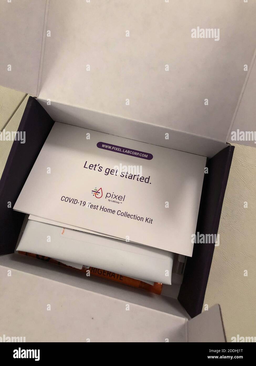 A Pixel by LabCorp COVID19 athome kit is displayed at a home in