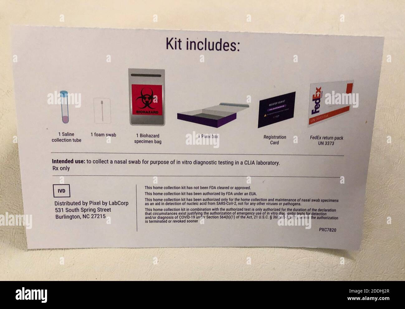 A Pixel by LabCorp COVID19 athome kit is displayed at a home in