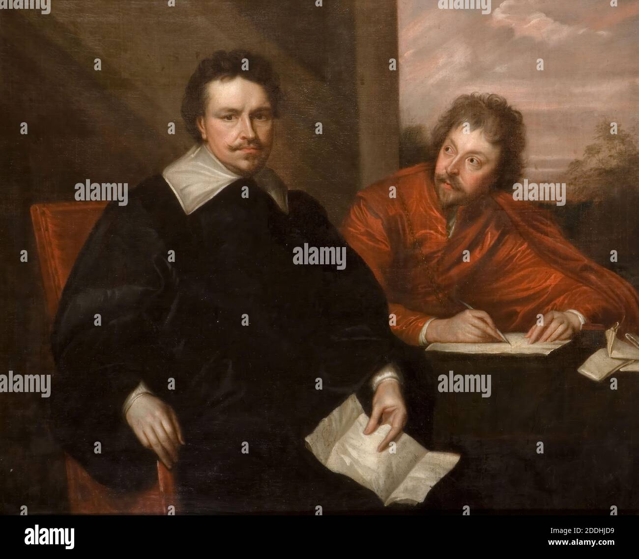Lord Strafford And His Secretary Sir P Mainwaring, 1800 After Sir Anthony van Dyck The original picture actually by Van Dyck in collection of Lady Juliet de Chair., Oil Painting, Portrait, Male, Politics Stock Photo