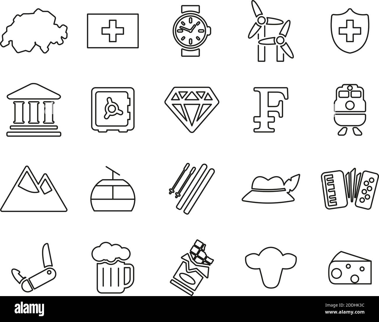Switzerland Country & Culture Icons Black & White Thin Line Set Big ...
