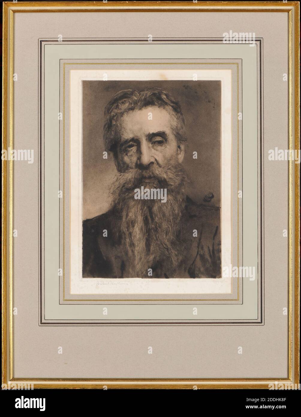 Portrait Of E R Taylor, 1894 Sir Hubert von Herkomer (d.1914), E R Taylor was an artist and teacher and founded the Ruskin Pottery at Smethwick in December 1898., 19th Century, Print, Portrait, Frame, Black and White, Printing, Mezzotint, Artist, Birmingham Society of Artists, Works on Paper Stock Photo