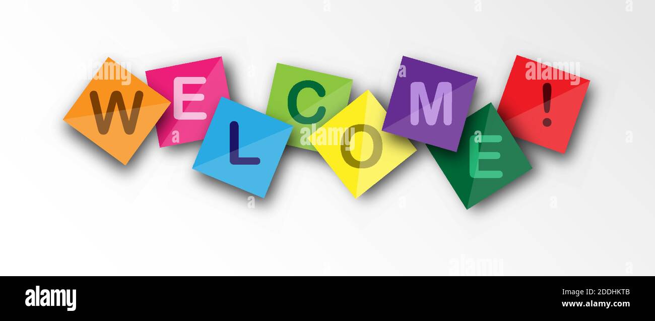 Welcome speech on colored square sheets. Vector banner for a website ...
