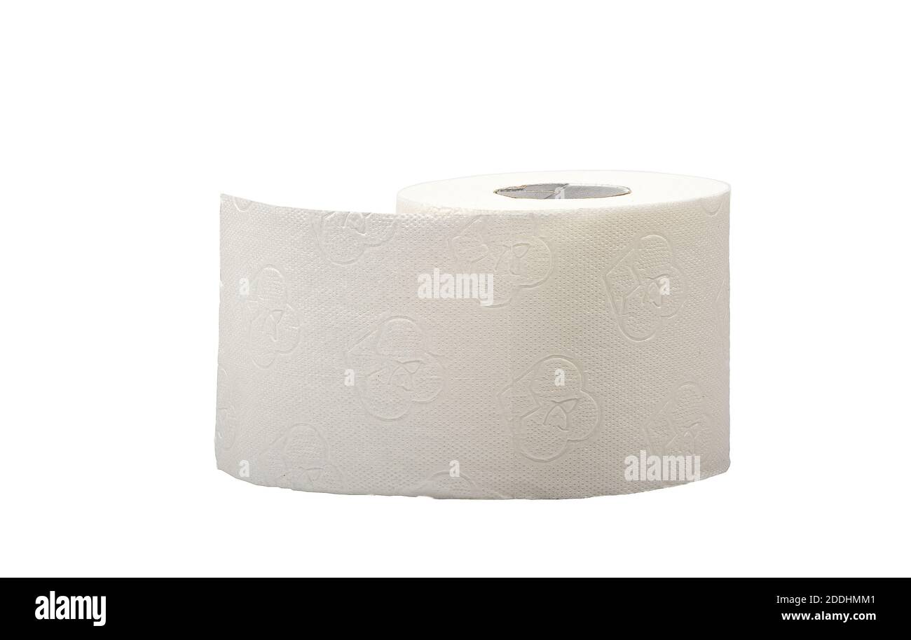 Embossed toilet paper isolated on white background. Copy space Stock