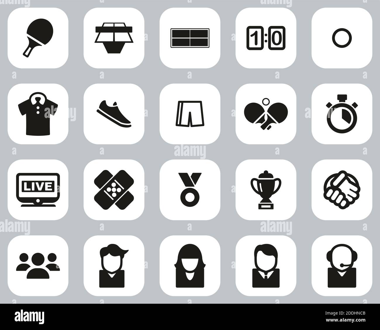 Table Tennis Sport & Equipment Icons Black & White Flat Design Set Big ...