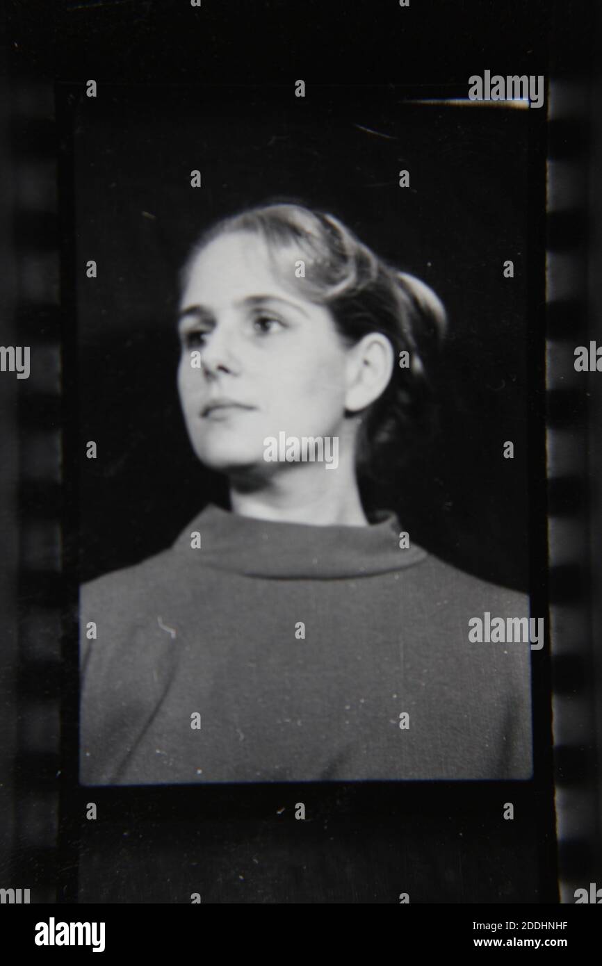 Fine 1970s vintage black and white photography of a head shot of a ...