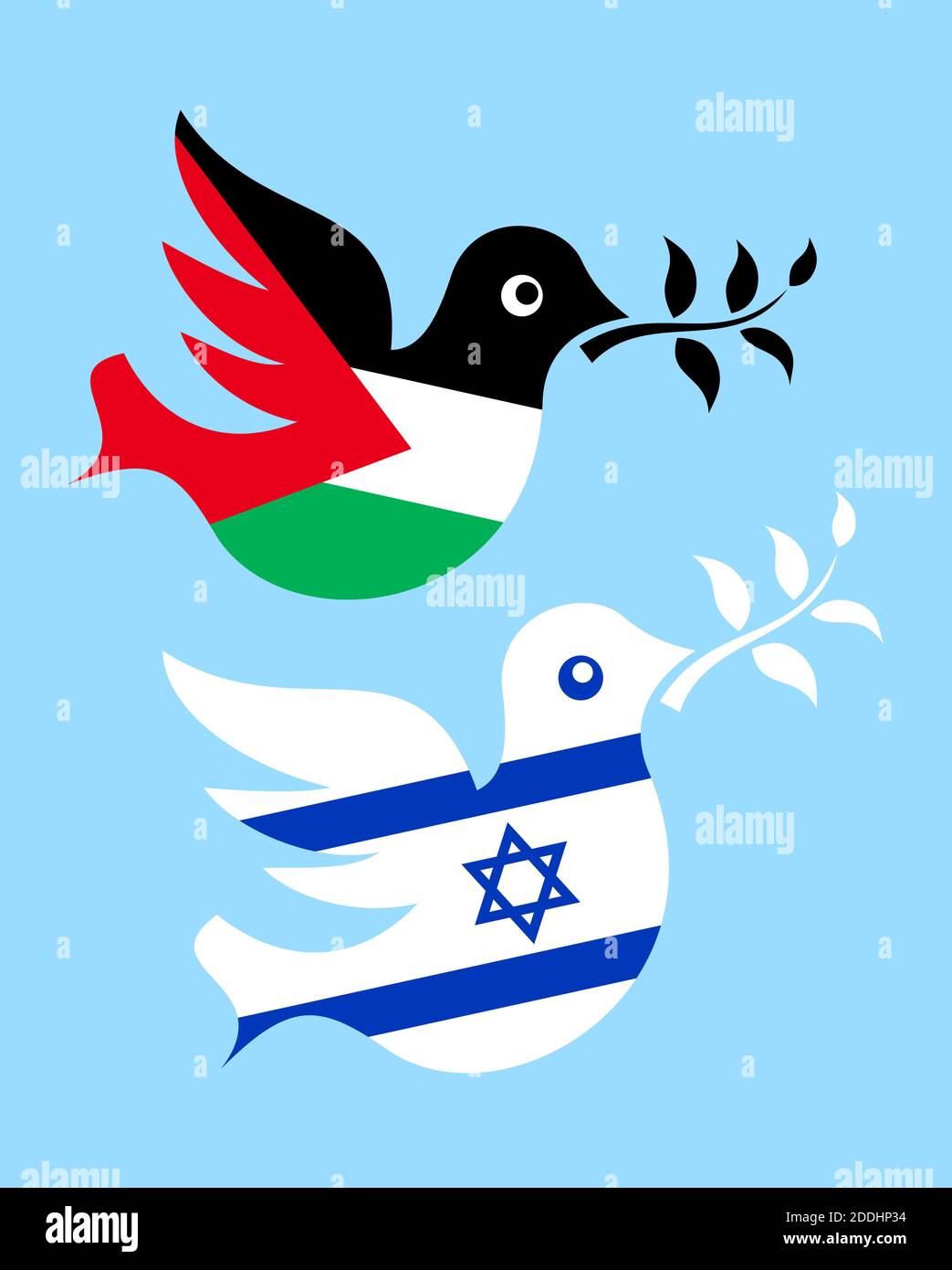 METAPHOR MEANING Two doves with olive branch in colors of Palestine