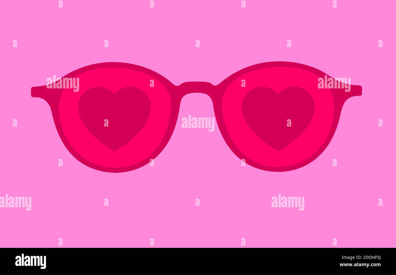Rose-colored glasses with heart as metaphor of distorted vision because ...