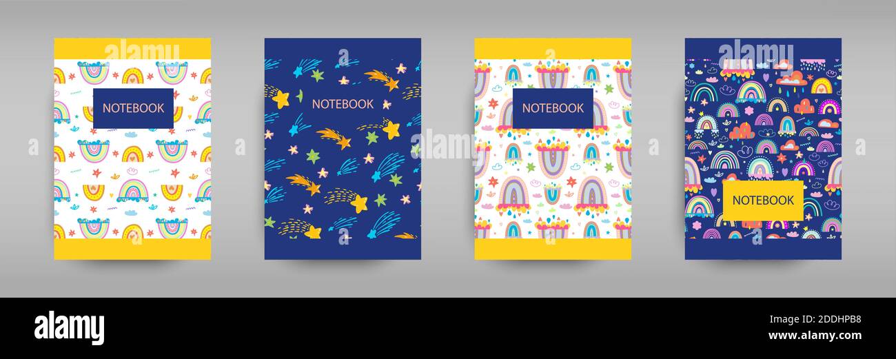 Set iridescent covers for notebooks with boho rainbows Stock Vector