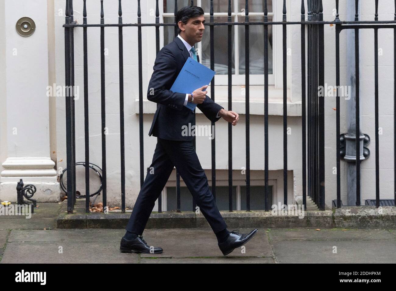 London, UK. 25th Nov, 2020. British Chancellor of the Exchequer Rishi Sunak leaves 11 Downing Street to unveil the Spending Review in London, Britain, on Nov. 25, 2020. The British economy is forecast to shrink by 11.3 percent this year, the worst recession in more than 300 years in the country as a result of the coronavirus crisis, Rishi Sunak said Wednesday. Credit: Xinhua/Alamy Live News Stock Photo