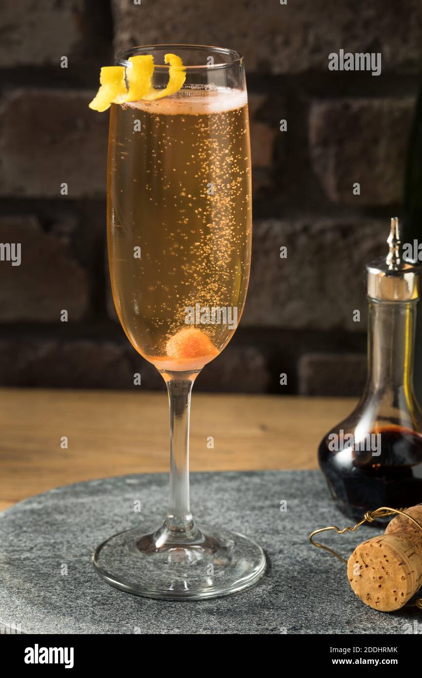 Boozy Refreshing Champagne Cocktail with Sugar and Bitters Stock Photo