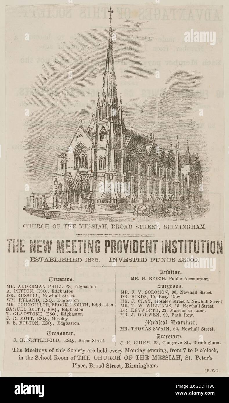 Engraving, Church of the Messiah, Topographical Views, Printing, Engraving, Birmingham history Stock Photo
