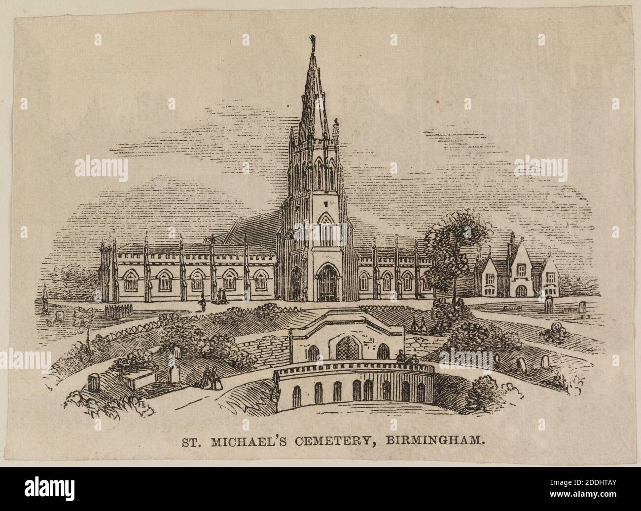 Engraving, St Michael's Cemetery, Topographical Views, Printing, Engraving, Birmingham history, Cemetery Stock Photo