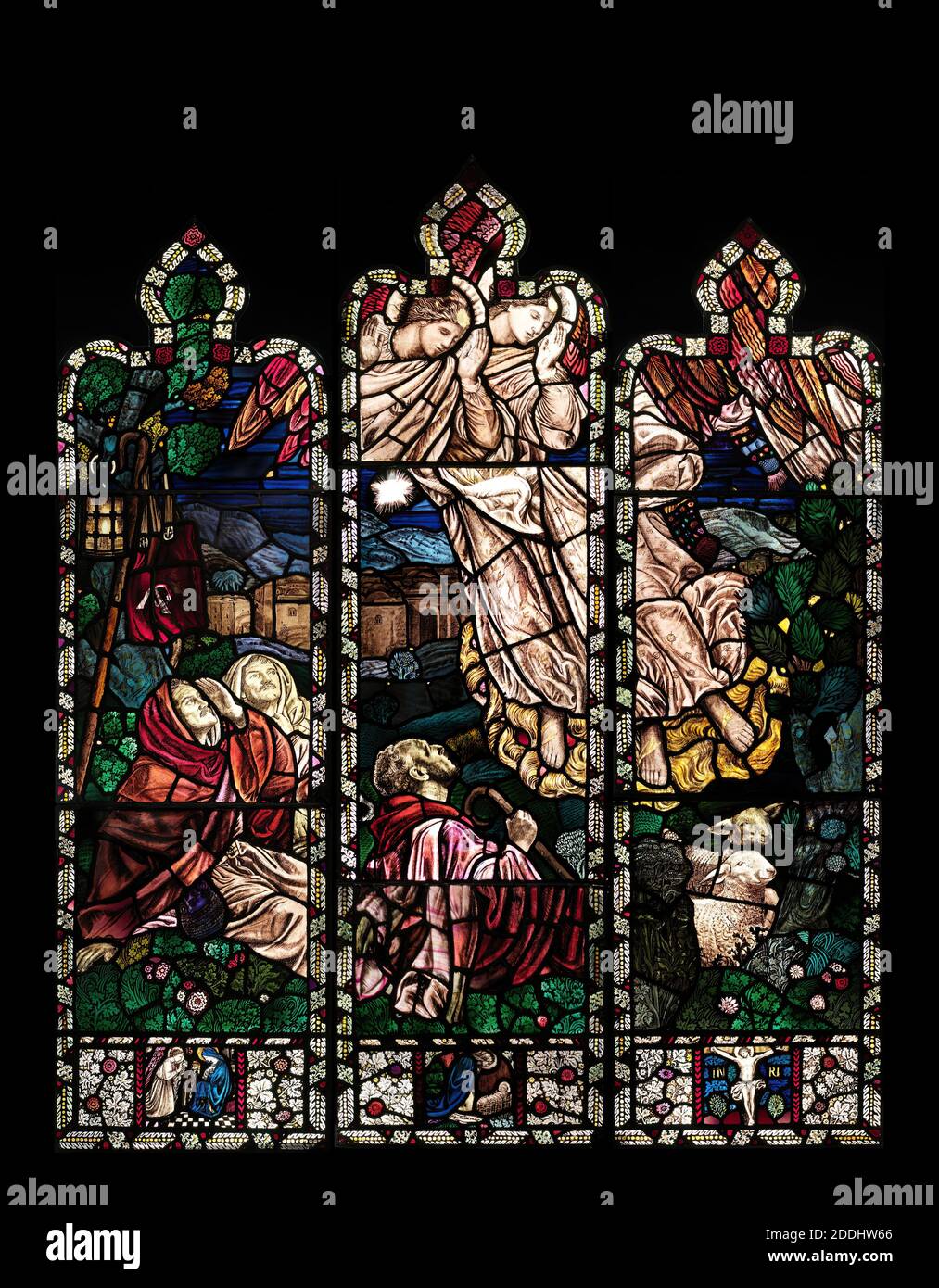 Peace and Goodwill, 1921-22 Designer & Manufacturer: Henry Payne, Applied Arts, Stained Glass, Religion, Christian, Angel, Animal, Sheep Stock Photo