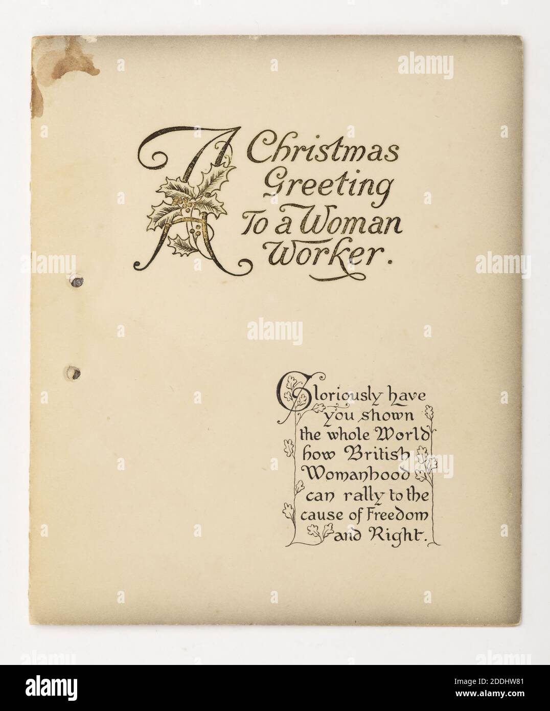 Front cover, Suffragette: Christmas Card, To a Woman Worker Stock Photo