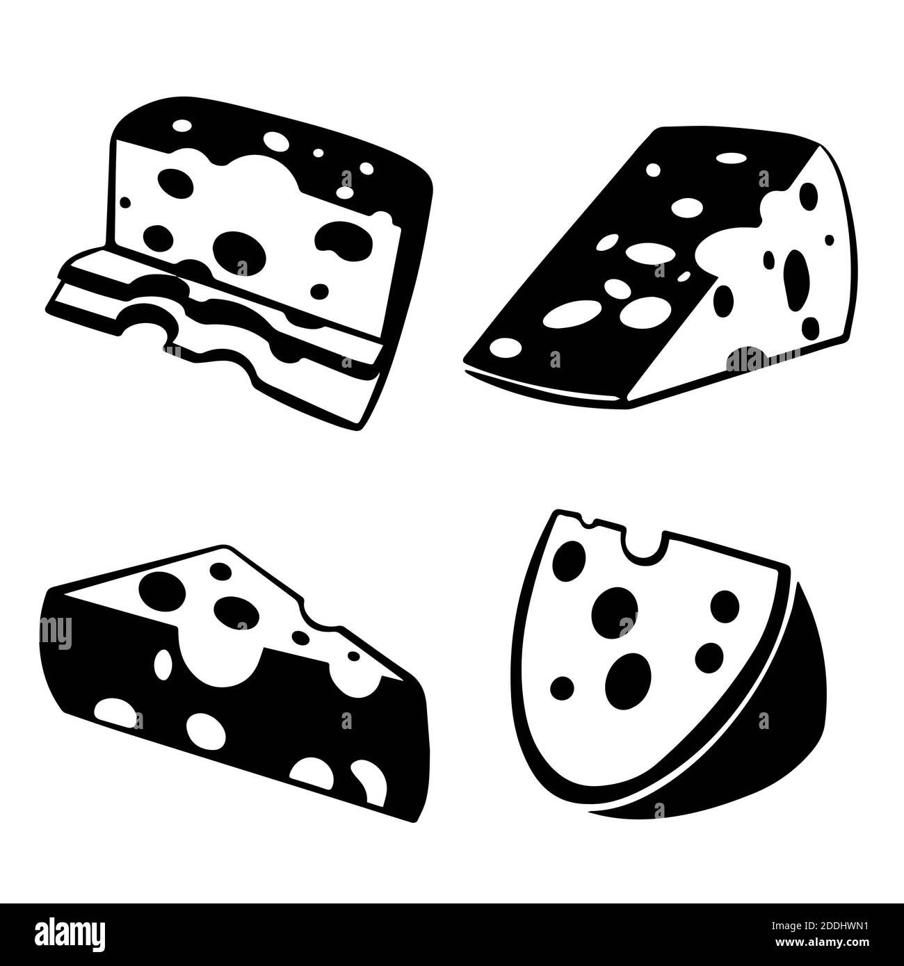 Cheese vector set on isolated background. Icon cheeses illustration monochrome. Stock Photo